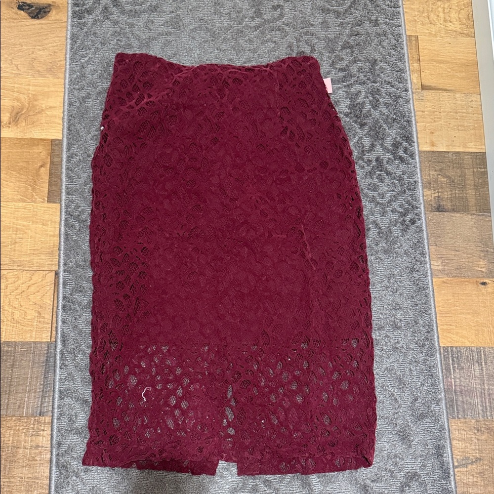 eva mendes for New York & Company Burgundy Lace Pencil Skirt